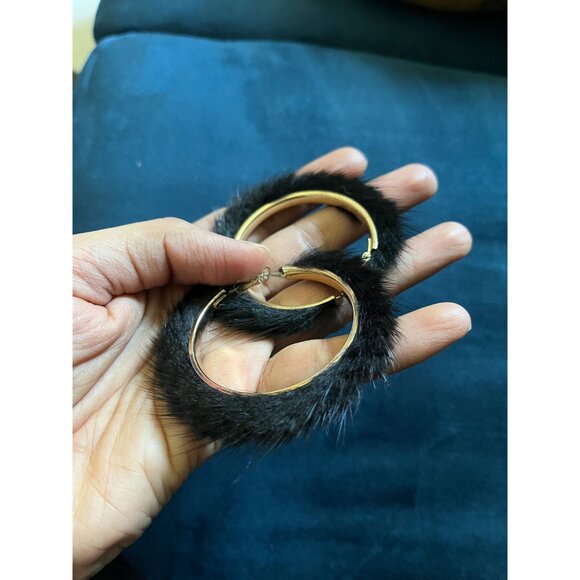 Large Big Black hoops fur Pierced chunky Pageant Earrings - Picture 3 of 5